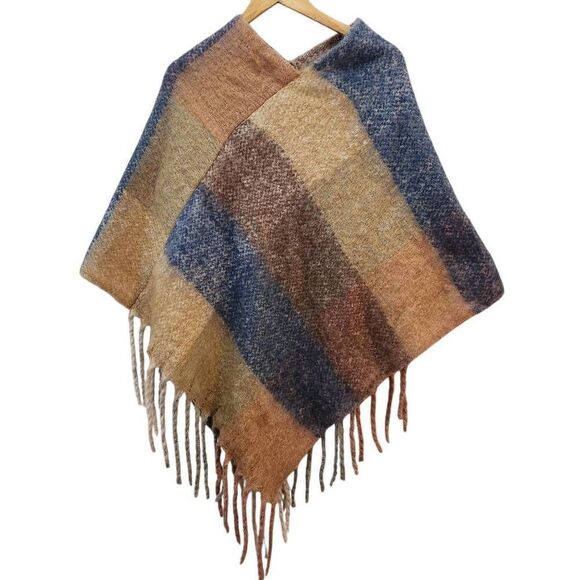 ModCloth Pastel Multicolor Colorblock Plaid Poncho shawl one size - Picture 1 of 5